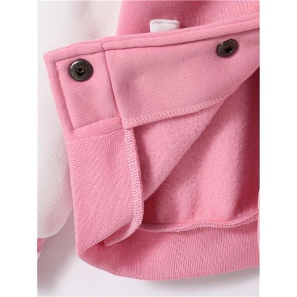 Fleece Coat, Autumn and Winter Daily Casual Hooded Long-Sleeved, Pink & White - Picture 5 of 6
